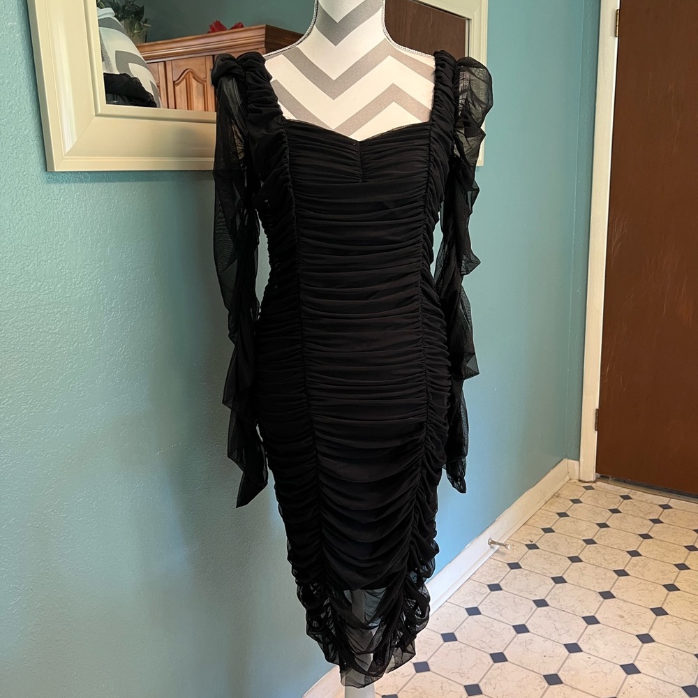 Fashion Nova NWT Black long sleeve Mesh Goth Dress